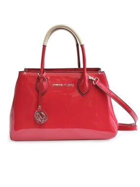 Adrienne Vittadini Patent Leather Satchel Purse Tote Bag, Red Hot Pink Fuscia